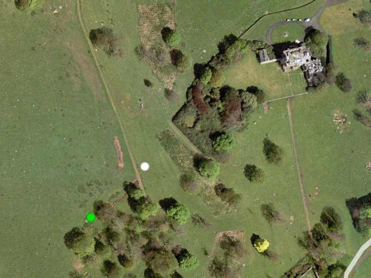 Yellow Circle is where the Ice House was located and White Circle if former Ice Pond